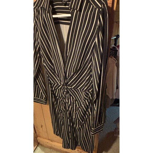 Worth New York V-Neck Striped Twist Front Sheath Dress - Black & Tan - Size 4 - Picture 1 of 6